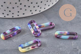 Pendentif ovale écaille bleu acétate 30mm,perle acétate,connecteur plastique, x2 (G1338)