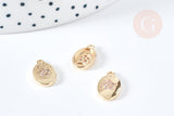 Pendentif ovale fleur laiton doré 14K cristal zircon blanc 14.5mm, pendentif doré création bijou, x1 (G8585)