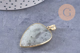 Pendentif ovale labradorite naturelle laiton doré 40mm, x1 (G2516)