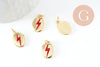 Pendentif ovale laiton doré éclair émail rouge 13.7mm,x1 (G4274)