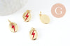 Pendentif ovale laiton doré éclair émail rouge 13.7mm,x1 (G4274)