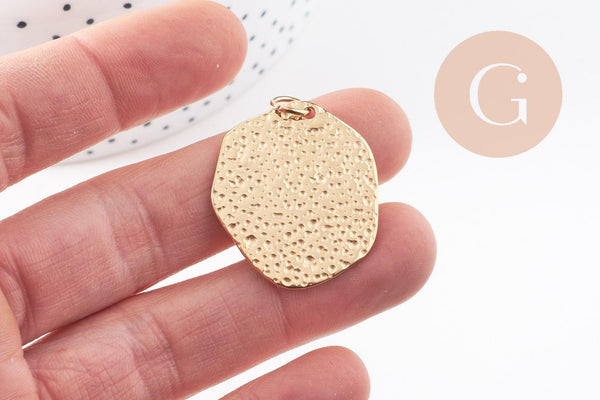Pendentif ovale martelé acier 304 inoxydable doré 32.5mm, x1 (G10100)