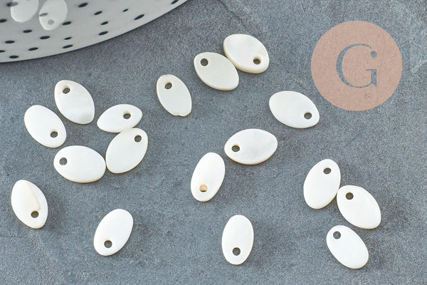 Pendentif ovale nacre blanche naturelle,perle ovale,nacre naturelle,coquillage blanc,8mm,x20 G4152