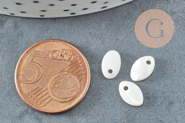 Pendentif ovale nacre blanche naturelle,perle ovale,nacre naturelle,coquillage blanc,8mm,x20 G4152
