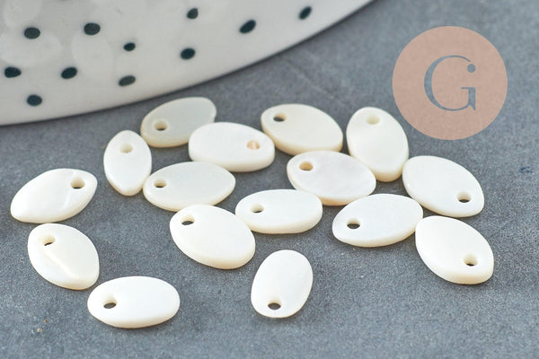 Pendentif ovale nacre blanche naturelle,perle ovale,nacre naturelle,coquillage blanc,8mm,x20 G4152