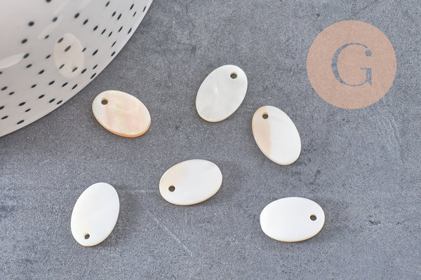 Pendentif ovale nacre blanche naturelle,perle ovale,nacre naturelle,coquillage blanc,création bijoux,15mm, X10 (G0390)