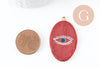 Pendentif ovale oeil protecteur émail rouge bordeau zamac doré 39mm, pendentif laiton émaillé,sans nickel, x1 (G5915)