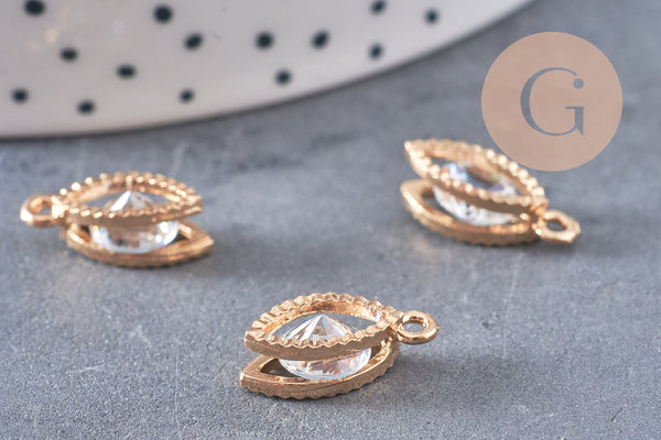 Pendentif ovale or rose cristal zircon, pendentif or rose,pendentif cristal,bijou doré création bijoux,11mm, les 4,G2466