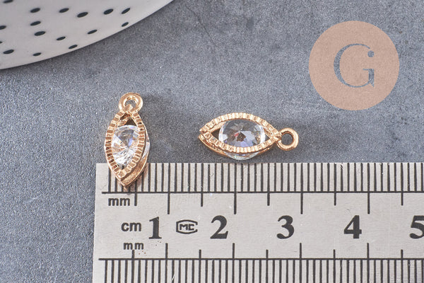 Pendentif ovale or rose cristal zircon, pendentif or rose,pendentif cristal,bijou doré création bijoux,11mm, les 4,G2466