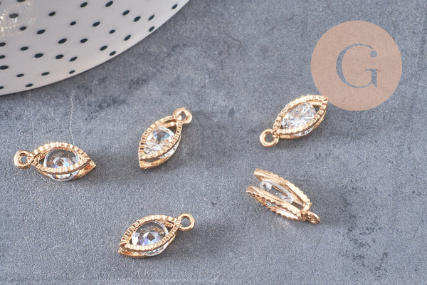 Pendentif ovale or rose cristal zircon, pendentif or rose,pendentif cristal,bijou doré création bijoux,11mm, les 4,G2466