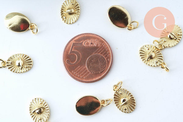 Pendentif ovale planète laiton doré 18K 13mm,sans nickel,pendentif constellation, x1 (G6000)