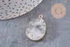 Pendentif ovale quartz gris naturel fer doré 28mm, pendentif pierre naturelle x1 (G1799)