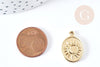 Pendentif ovale soleil acier inoxydable 304 doré IP 22mm, x1 (G8738)