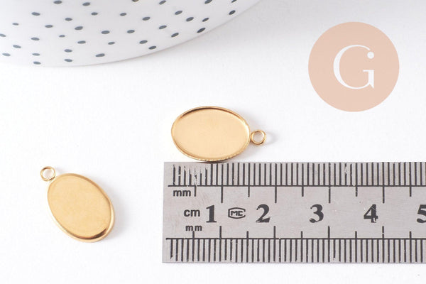 Pendentif ovale support cabochon 14x10mm acier 304 inoxydable doré IP, x2 (G10293)