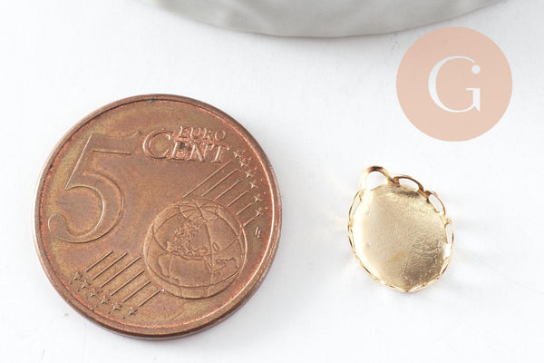 Pendentif ovale support cabochon acier 304 inoxydable doré 10x8mm, )x1 (G4671)