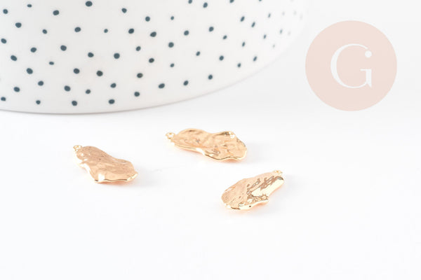 Pendentif ovale texturé laiton doré 18K 21mm, un pendentif doré pour création bijoux x1 G6256