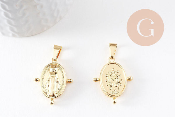 Pendentif ovale vierge acier 304 inoxydable doré avec 3 anneaux 30mm, x1 (G9937)