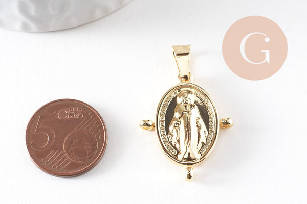 Pendentif ovale vierge acier 304 inoxydable doré avec 3 anneaux 30mm, x1 (G9937)