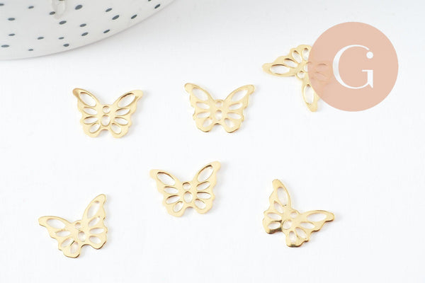 Pendentif papillon acier 304 inoxydable doré 10.5mm, x5 (G9664)