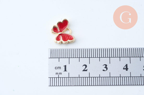 Pendentif papillon doré émail multicolore 10.5mm,pendentif doré pour création de bijoux x5 G6835