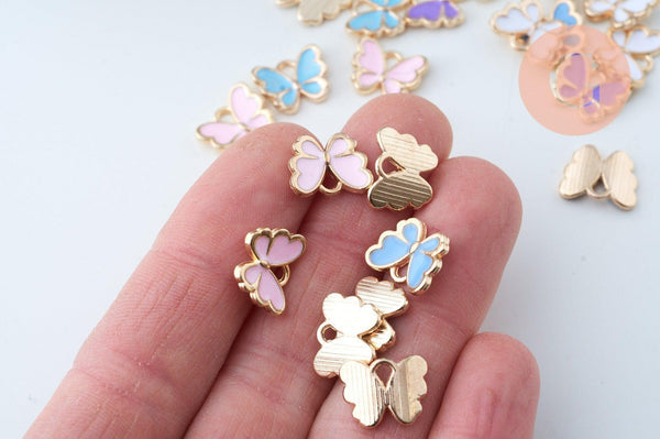 Pendentif papillon doré émail multicolore 10.5mm,pendentif doré pour création de bijoux x5 G6835