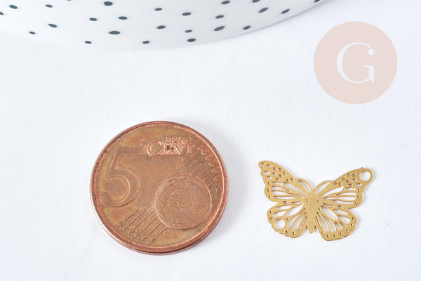 Pendentif papillon filigrane acier 201 inoxydable doré 18mm, x1 (G8725)