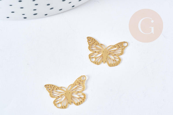 Pendentif papillon filigrane acier 201 inoxydable doré 18mm, x1 (G8725)