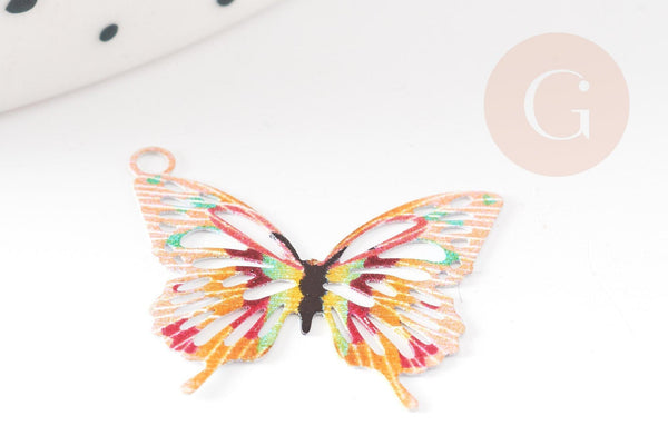 Pendentif papillon filigrane coloré laiton doré 16.5x19mm , pendentif sans nickel,x2 (G4666)
