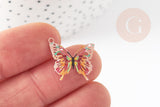Pendentif papillon filigrane coloré laiton doré 16.5x19mm , pendentif sans nickel,x2 (G4666)