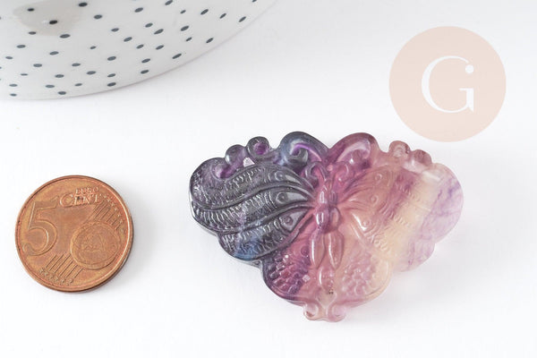 Pendentif papillon fluorite, pendentif en pierre naturelle, fluorite naturel 48mm, x1 (G3624)