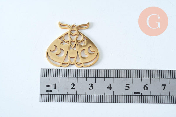 Pendentif papillon lunes acier doré 30mm, x1 (G6023)