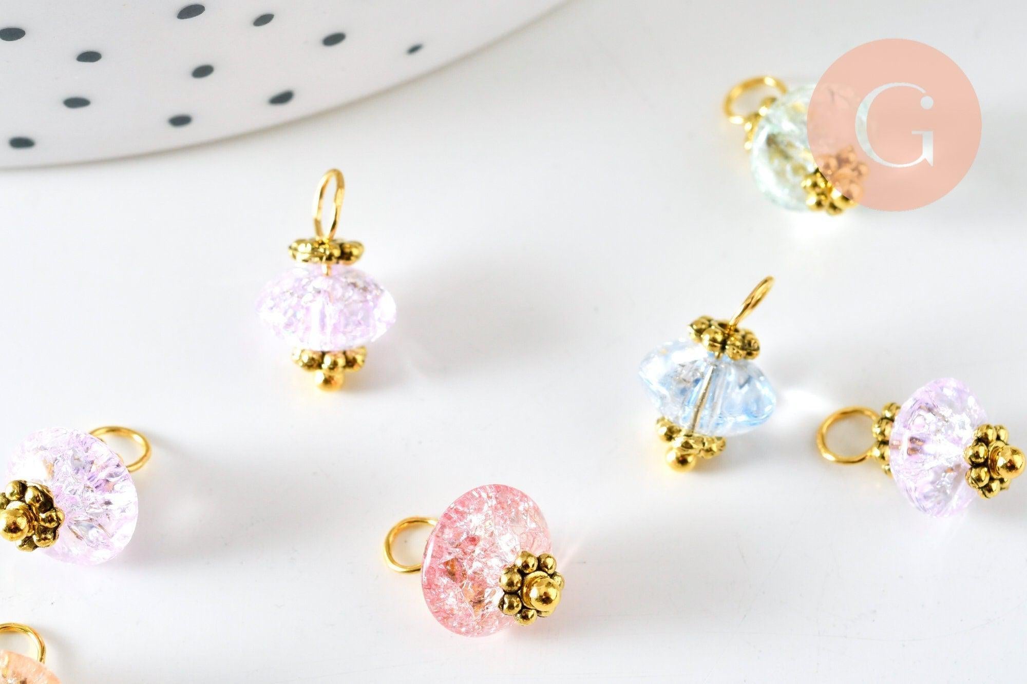 Pendentif perle fleur cristal pastel laiton doré 12mm, pendentif doré cristal, X10 (G6282)