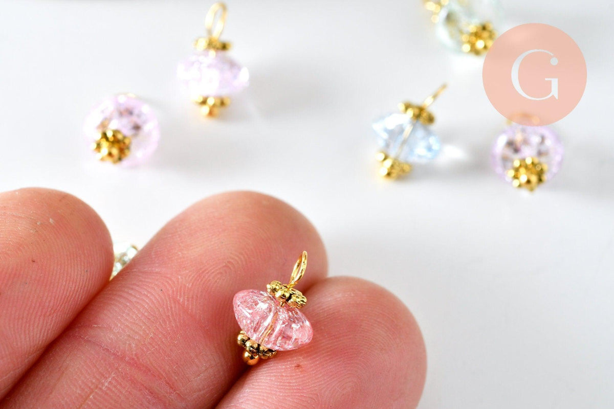 Pendentif perle fleur cristal pastel laiton doré 12mm, x10 (G6282)