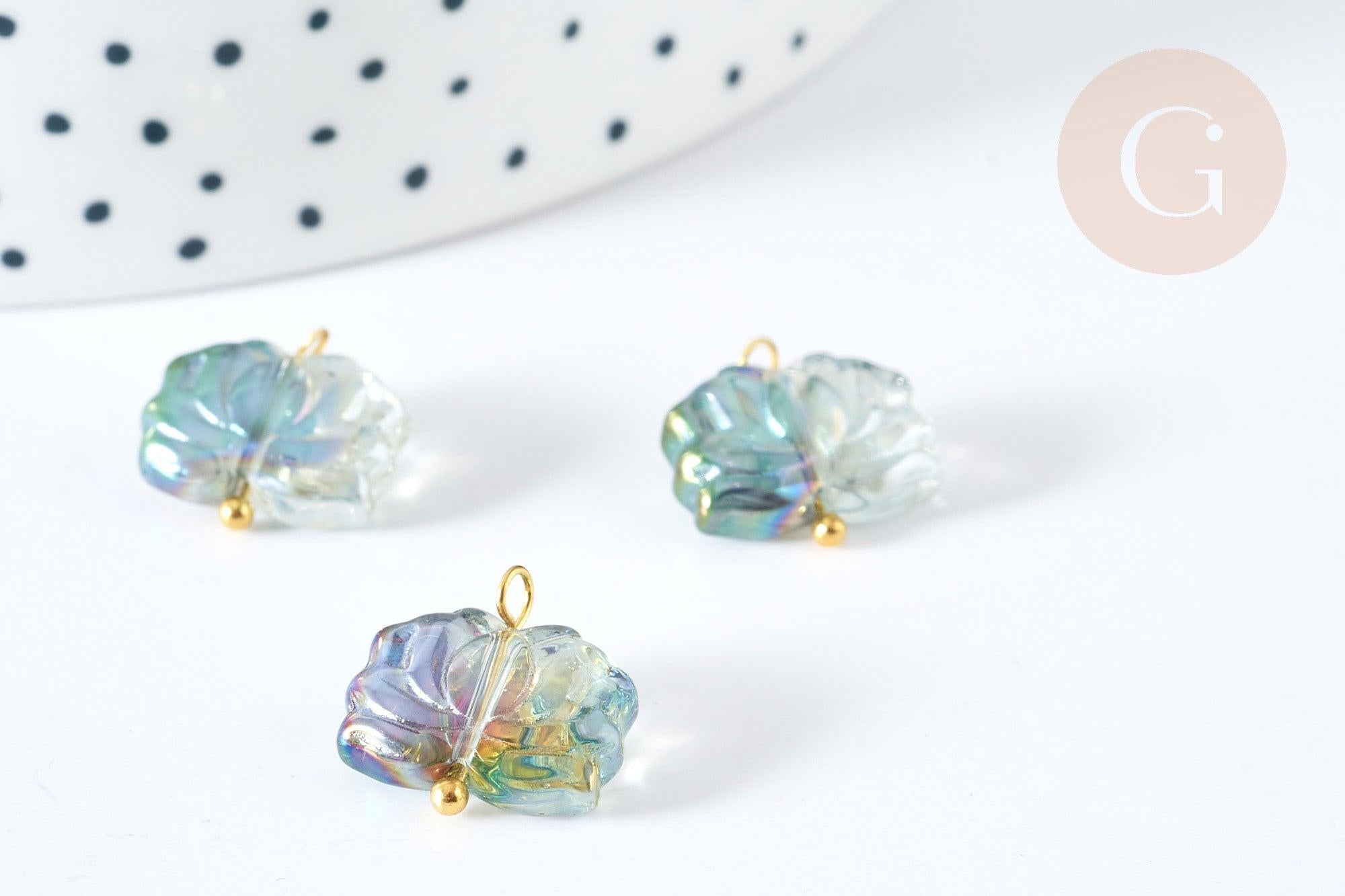 Pendentif perle fleur de lotus cristal gris laiton doré 14mm, x5 (G8147)
