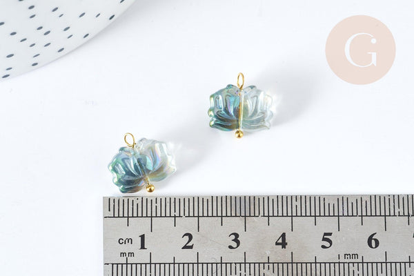 Pendentif perle fleur de lotus cristal gris laiton doré 14mm, x5 (G8147)