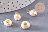 Pendentif perle naturelle Keshi coquillage doré 13-16mm,porte bonheur,perle eau douce,perle naturelle blanche, x1 G6131