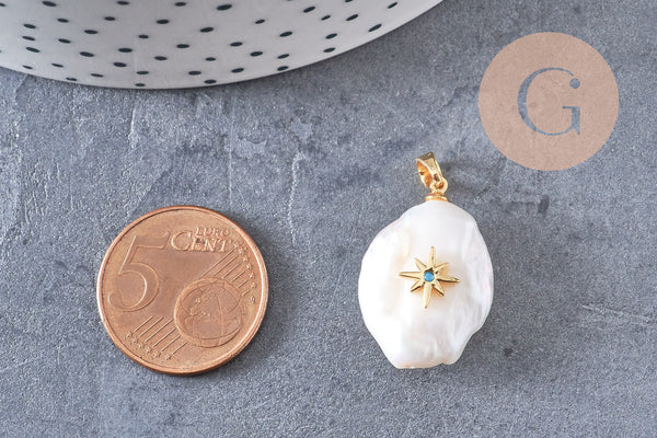 Pendentif perle naturelle Keshi étoile 17-27mm, x1 (G1955)