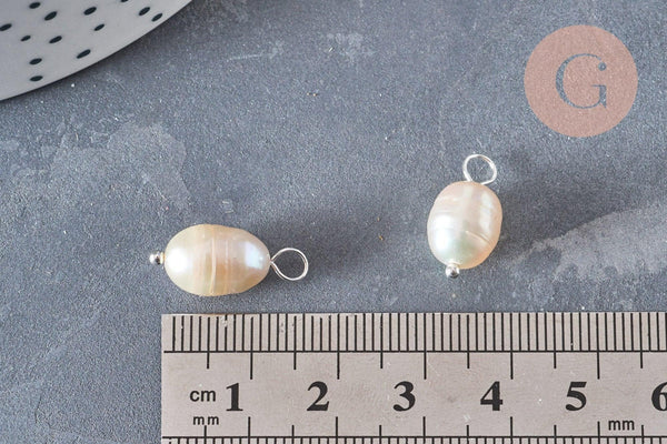 Pendentif perle naturelle de culture coquillage argenté-16-17mm, x1 (G6802)