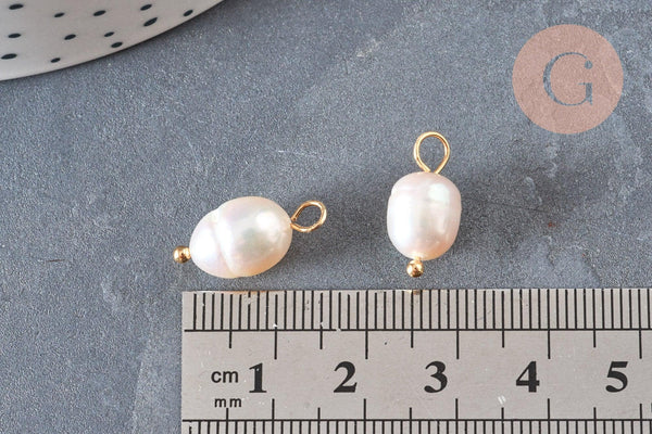 Pendentif perle naturelle laiton doré 18K - 16.5-17mm,perle eau douce bijou,perle naturelle blanche, x1 G6965