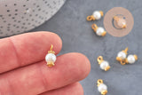 Pendentif perle ronde verre blanc nacré laiton doré 12,5mm, perle création bijoux imitation perle , x10 G7137