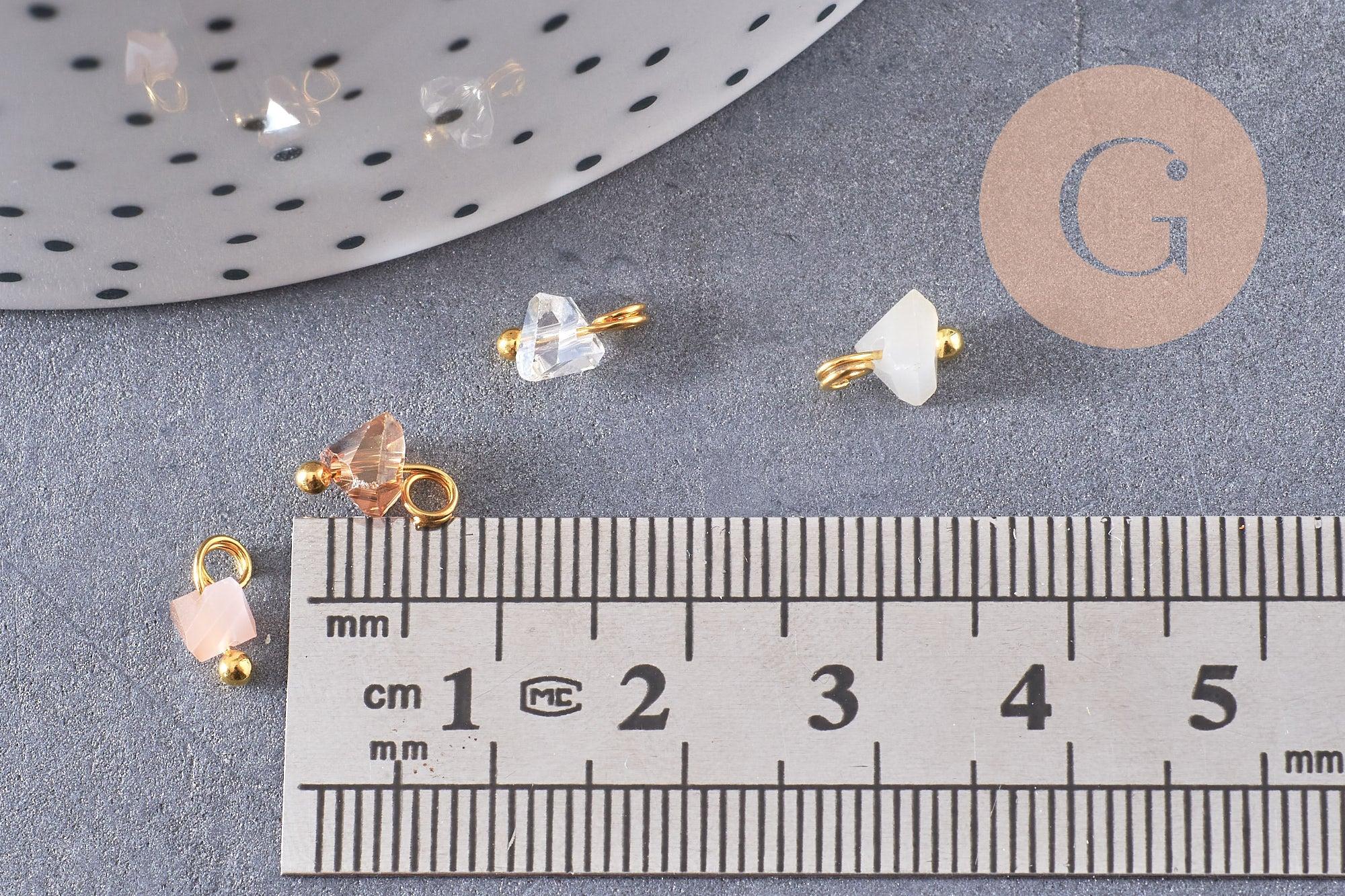 Pendentif perle triangle doré carats cristal beige 8mm,pendentif cristal, pendentif doré cristal, x10 (G6239)
