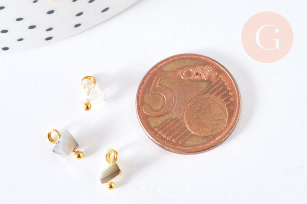 Pendentif perle triangle doré cristal, cristal gris noir transparent 8mm, x10 (G6952)