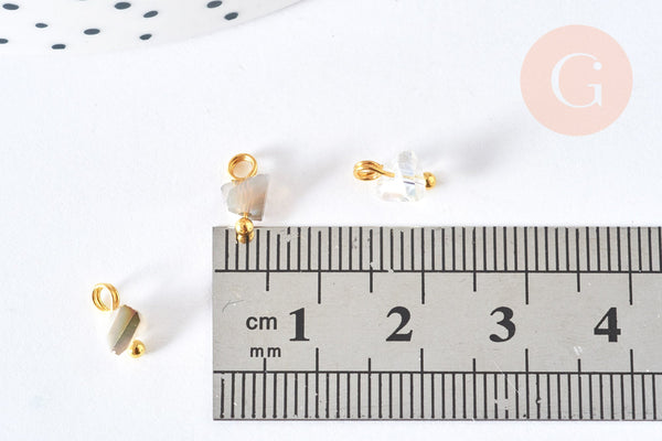 Pendentif perle triangle doré cristal, cristal gris noir transparent 8mm, x10 (G6952)