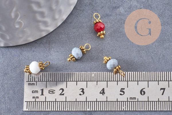 Pendentif perle verre facetté zamac doré 10.5mm, x10 (G5672)
