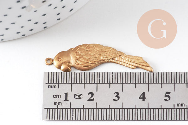Pendentif perroquet en laiton brut doré,fournitures créatives, médaillon Vintage, fournitures laiton brut,41mm, x1-G1240