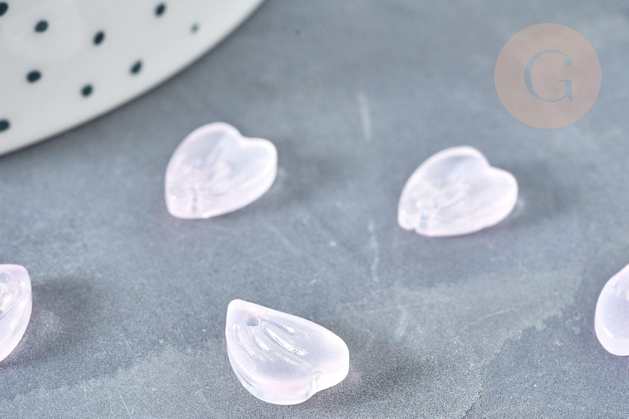 Pendentif pétale verre rose clair 12mm, perles verre tchèque, perle végétal, x10 (G8252)
