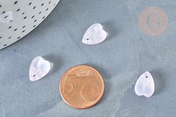 Pendentif pétale verre rose clair 12mm, perles verre tchèque, perle végétal, x10 (G8252)