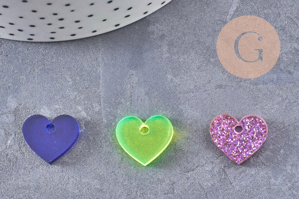 Pendentif petit coeur acrylique 15mm, x4 (G10154)