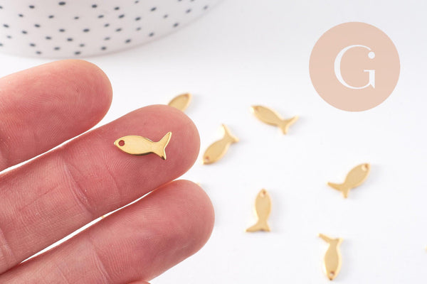 Pendentif petite poisson acier 201 inoxydable doré 11.5mm, x5 (G10222)