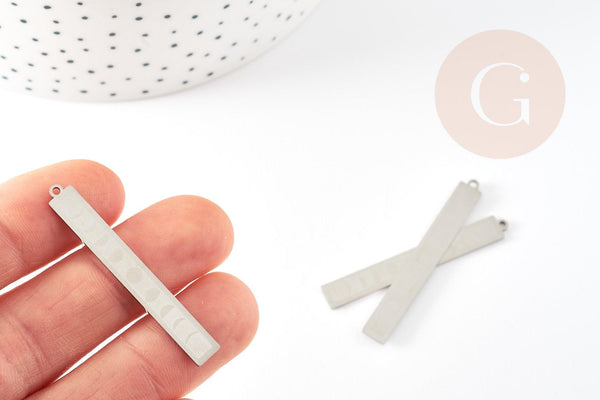 Pendentif phases lune rectangle acier 201 inoxydable argenté 45mm, pendentif mystique résistant à l'eau x1 G9170